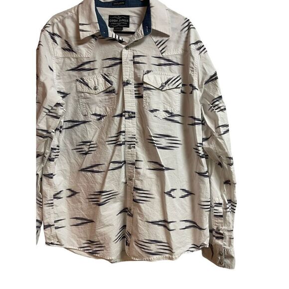 Cody James Men's White Blue Regular Pearl Snap Ikat Button Down Shirt Size XL - Picture 2 of 15